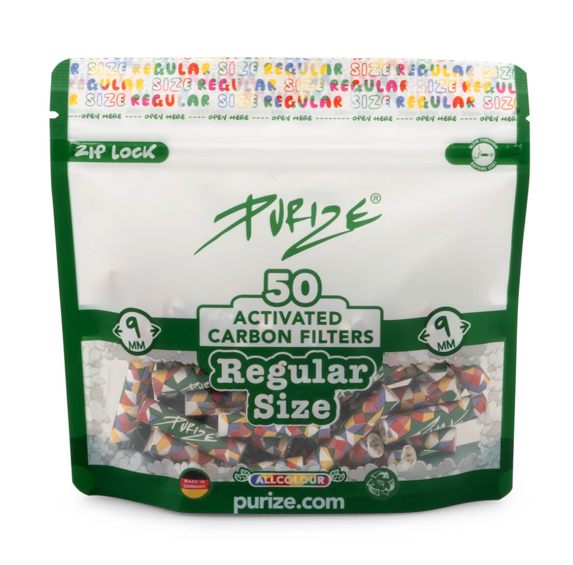Purize Filtres à Charbon Actif – Regular Size 9mm (8x50pcs)