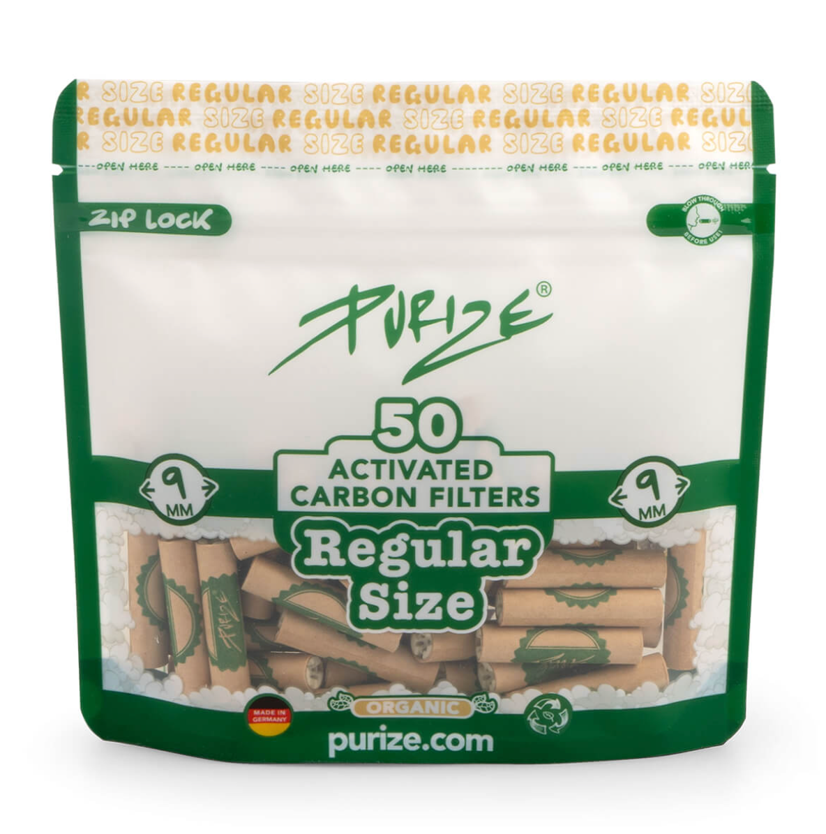 Purize Filtres à Charbon Actif – Regular Size 9mm (8x50pcs)