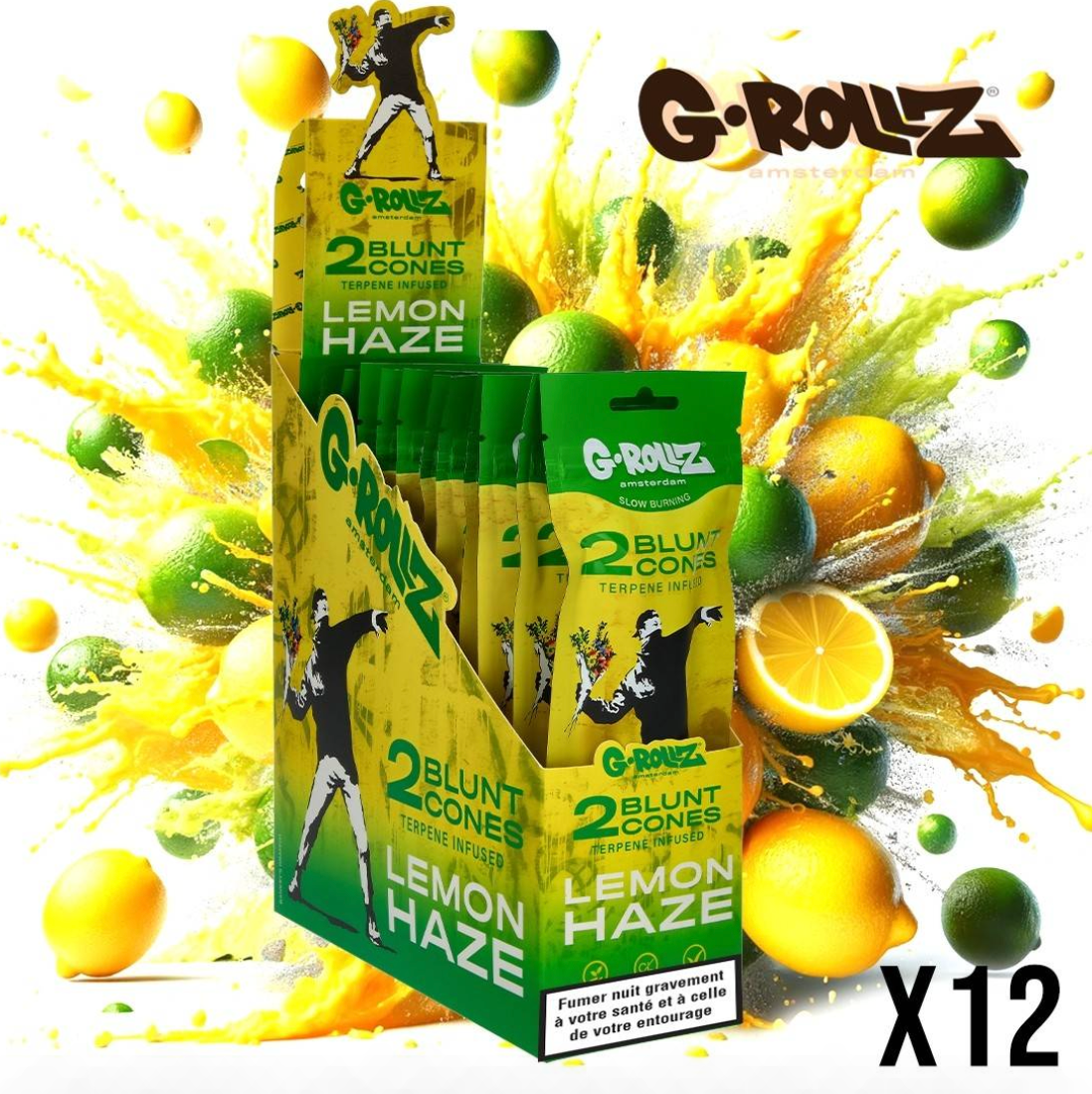 BLUNT CHANVRE G-ROLLZ BANKSY TERPENES LEMON HAZE CITRON PAR 2 DISPLAY DE 12