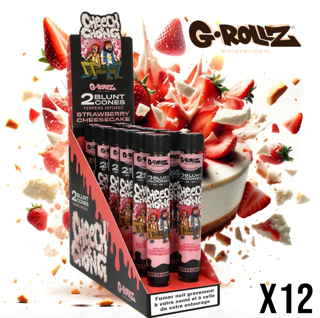 BLUNT PREROULE G ROLLZ CHEECH AND CHONG TERPENES STRAWBERRY CHEESECAKE PAR 2 DISPLAY DE 12