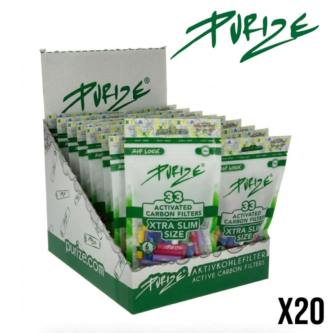 6mm x660 Filtres Purize Charbon Actif Xtra Slim x33 – Display de 20 Sachets