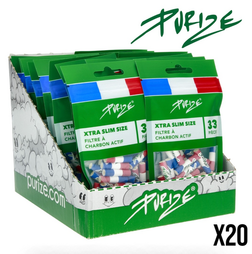 6mm x660 Filtres Purize Charbon Actif Xtra Slim x33 – Display de 20 Sachets