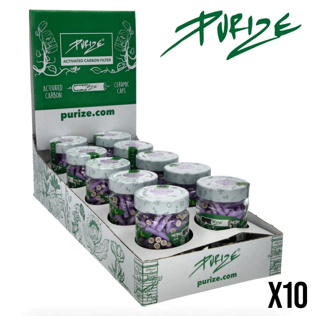 6mm x1000 Filtres Purize Charbon Actif Xtra Slim Xmas x50 – Display Sachets ou Pot Verre