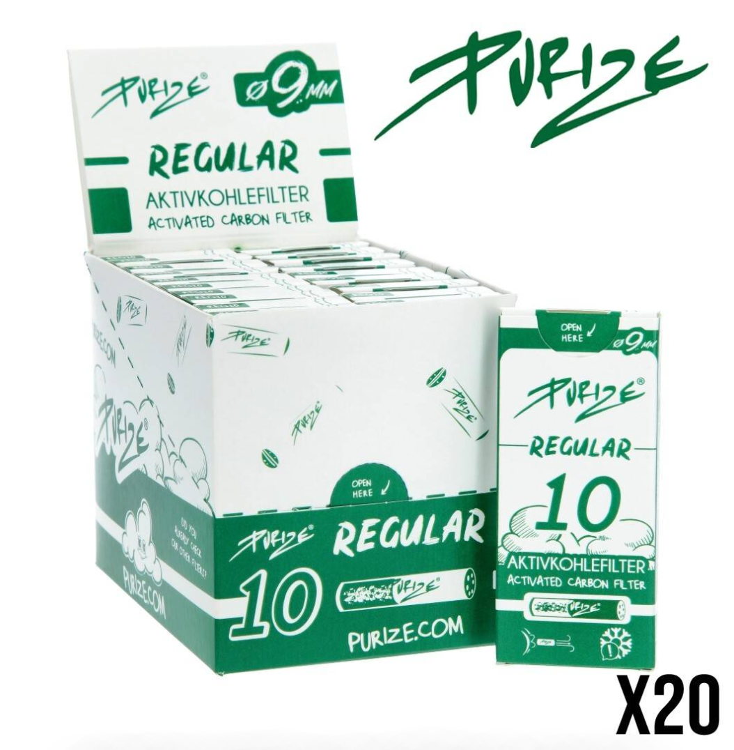 9mm x200 Filtres Purize Regular 9mm Charbon Actif – Boîte de 10 – Display de 20