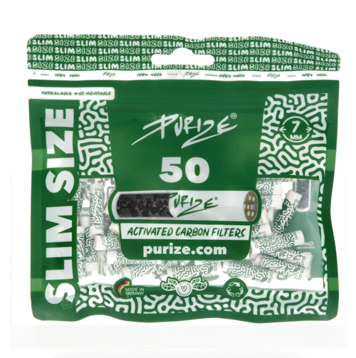 7mm x50 Filtres Purize Slim Charbon Actif x50 – Display de 10 Sachets