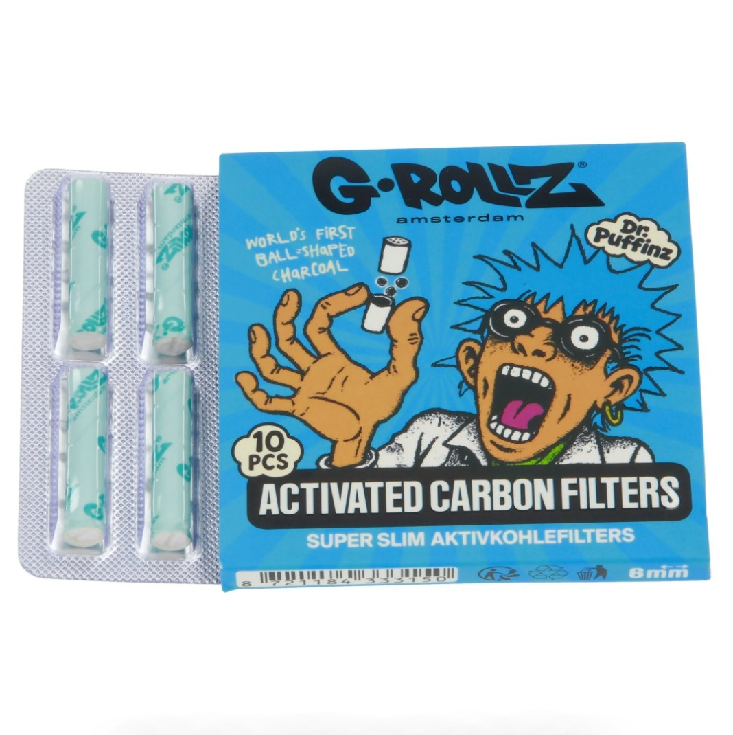 6mm x10 Filtres G-Rollz au Charbon Actif Super Slim Vert/Bleu/Rose/Rouge x10