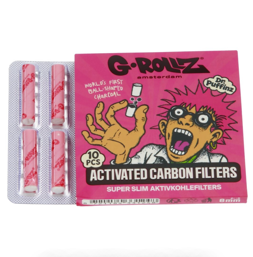 6mm x10 Filtres G-Rollz au Charbon Actif Super Slim Vert/Bleu/Rose/Rouge x10
