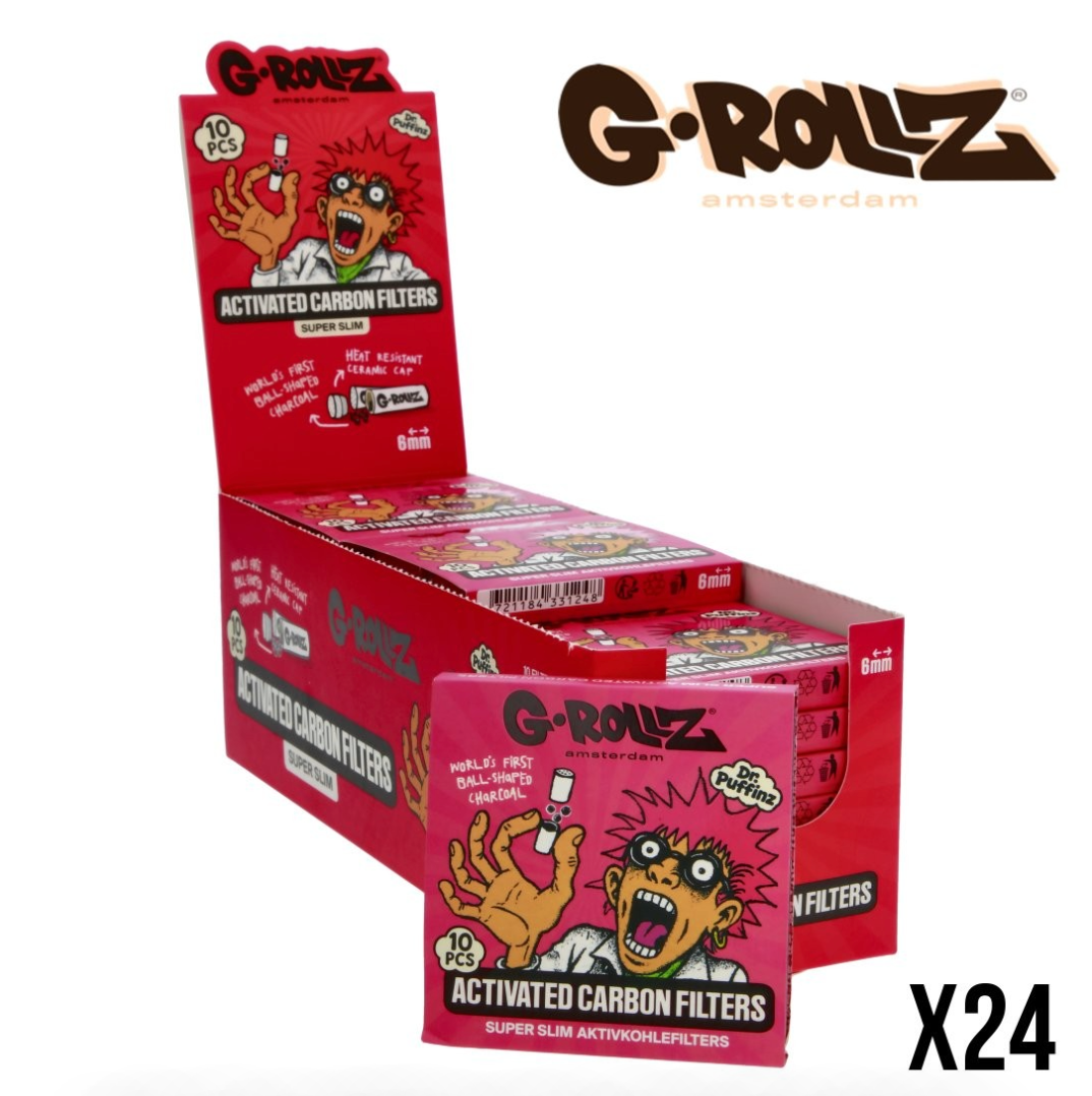 6mm x240 Filtres G-Rollz au Charbon Actif Super Slim Vert x10 – Display de 24