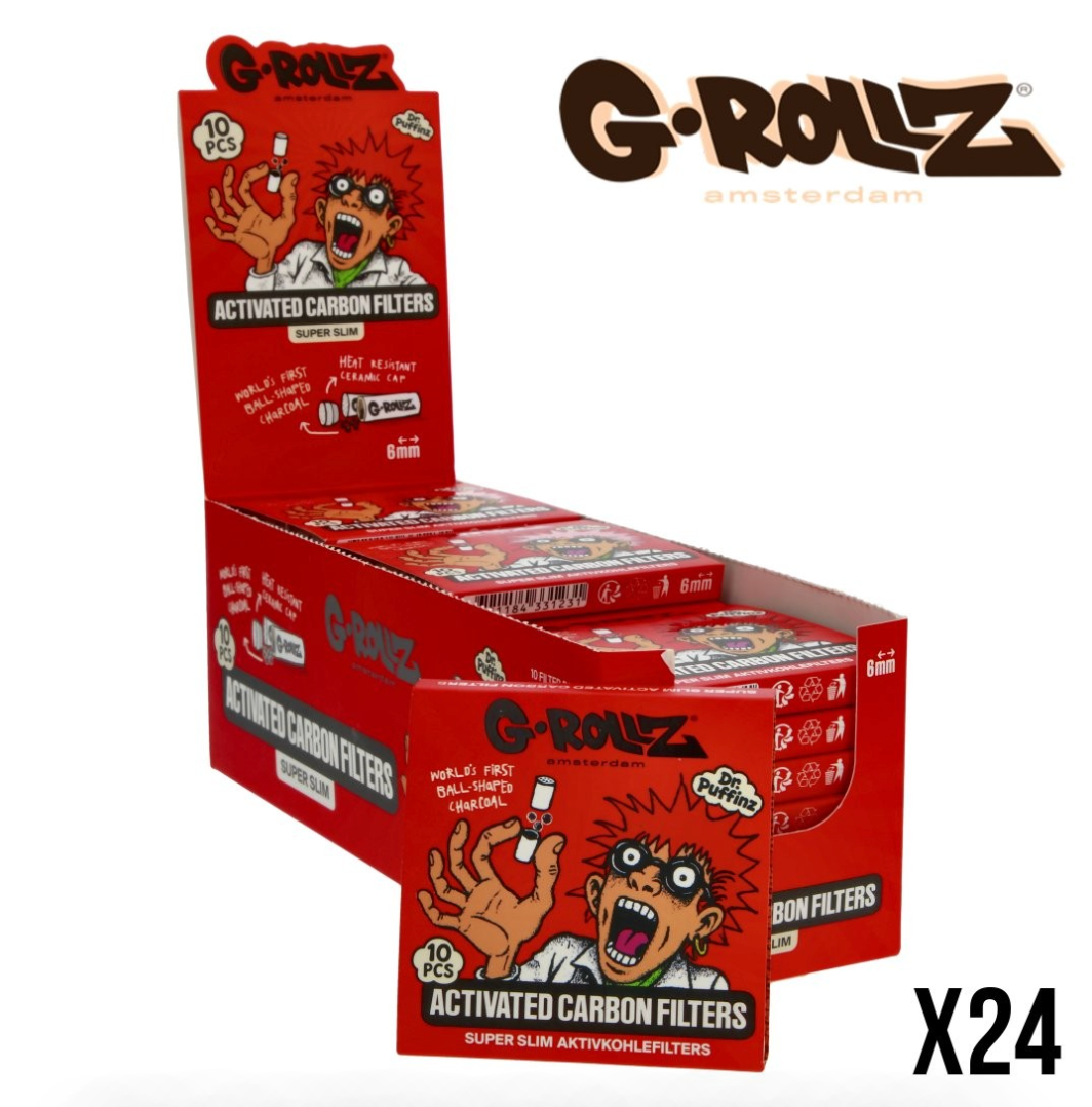 6mm x240 Filtres G-Rollz au Charbon Actif Super Slim Vert x10 – Display de 24